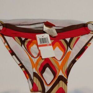 NWT Spirit Women's Gold Hoop Hip Detail Classic Printed Bikini Swim Bottom XS